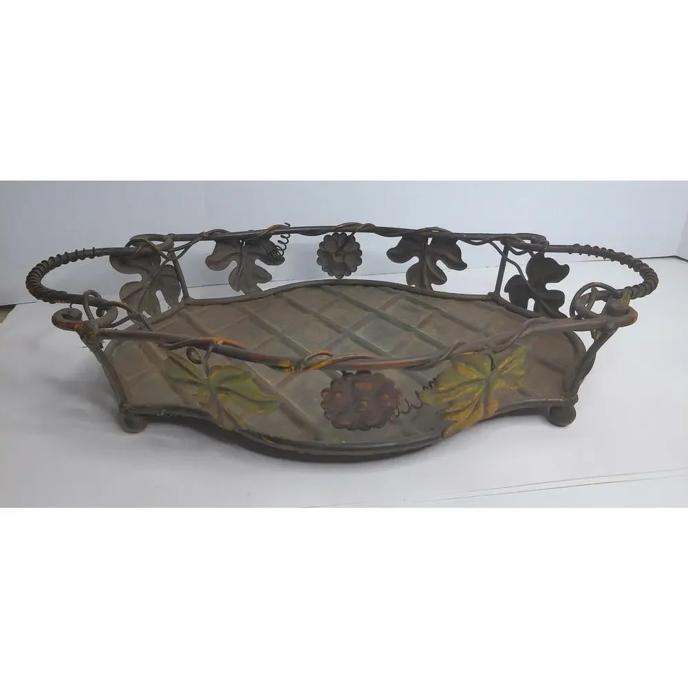 Vintage Art Nouveau Wrought Iron Grapevine Centerpiece Tray
